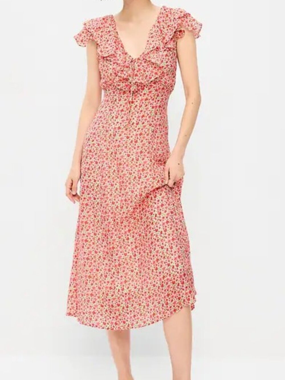 Ruffle-Sleeve Fit & Flare Midi Dress - Red